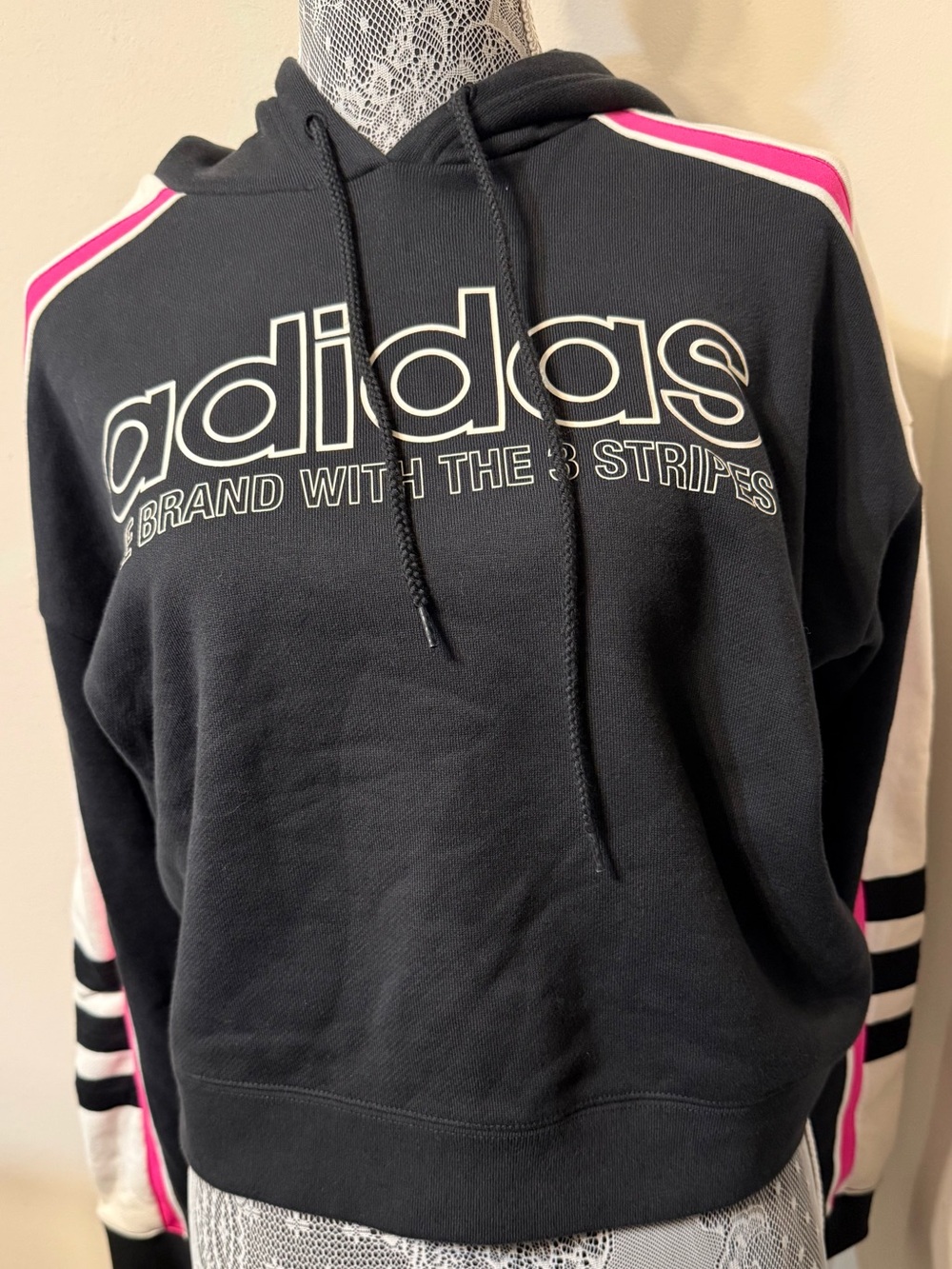 NWT Adidas Women’s Sweatshirt Black Pullover Size M “the Brand With 3 Stripes”
